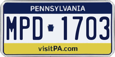PA license plate MPD1703