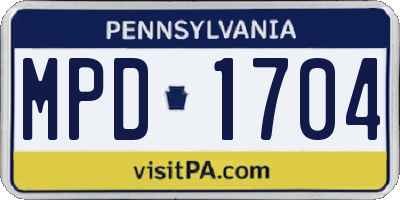 PA license plate MPD1704