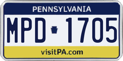 PA license plate MPD1705