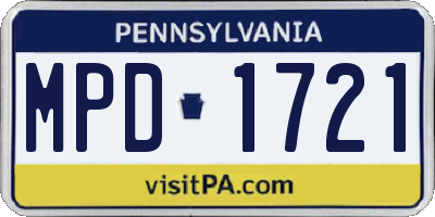 PA license plate MPD1721
