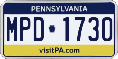 PA license plate MPD1730