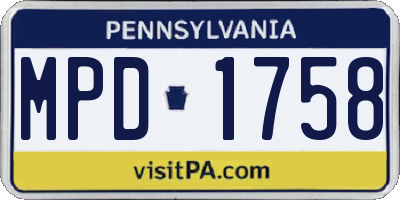 PA license plate MPD1758