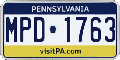 PA license plate MPD1763