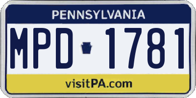 PA license plate MPD1781