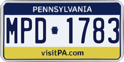 PA license plate MPD1783