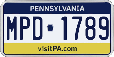 PA license plate MPD1789