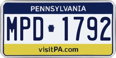 PA license plate MPD1792