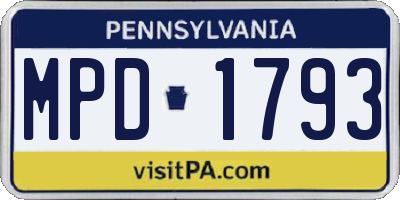 PA license plate MPD1793