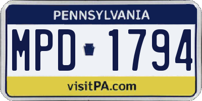 PA license plate MPD1794