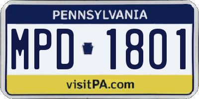 PA license plate MPD1801