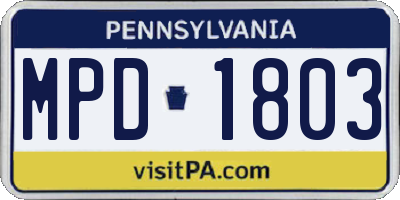 PA license plate MPD1803