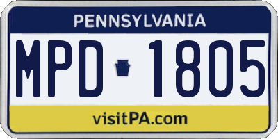 PA license plate MPD1805