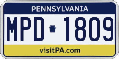 PA license plate MPD1809