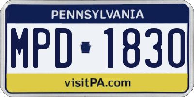 PA license plate MPD1830