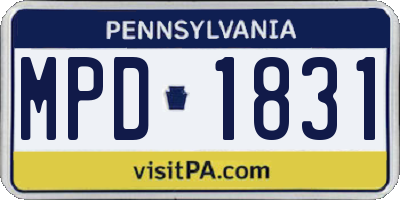 PA license plate MPD1831