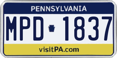 PA license plate MPD1837