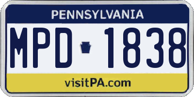 PA license plate MPD1838