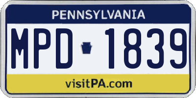 PA license plate MPD1839
