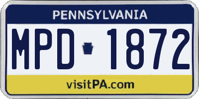 PA license plate MPD1872