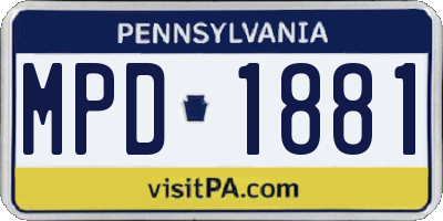 PA license plate MPD1881