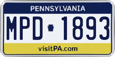 PA license plate MPD1893