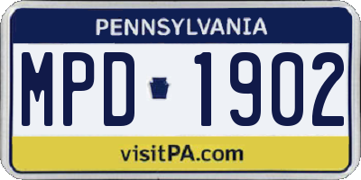 PA license plate MPD1902