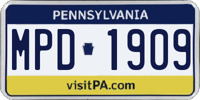 PA license plate MPD1909