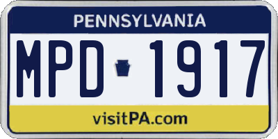 PA license plate MPD1917