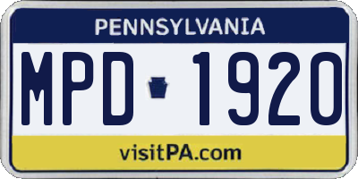 PA license plate MPD1920