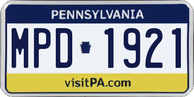PA license plate MPD1921