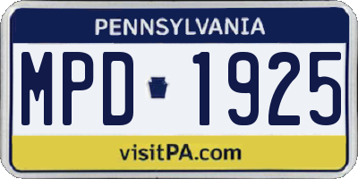 PA license plate MPD1925