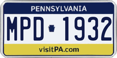 PA license plate MPD1932