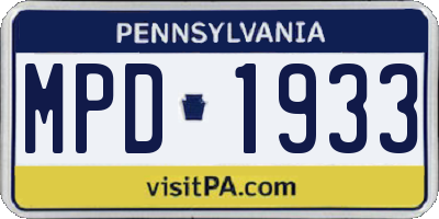 PA license plate MPD1933