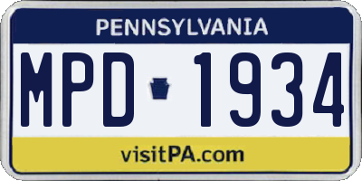 PA license plate MPD1934