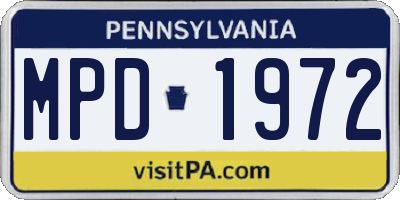 PA license plate MPD1972