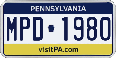 PA license plate MPD1980