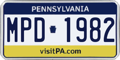 PA license plate MPD1982
