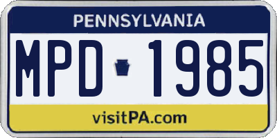 PA license plate MPD1985