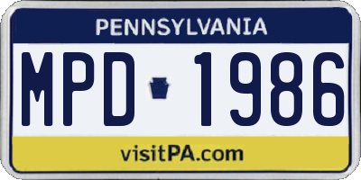 PA license plate MPD1986
