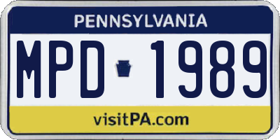 PA license plate MPD1989