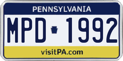 PA license plate MPD1992