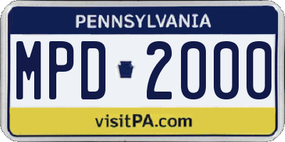 PA license plate MPD2000