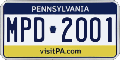 PA license plate MPD2001