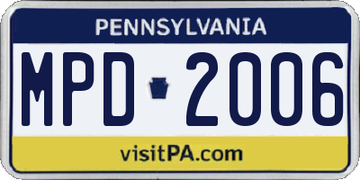 PA license plate MPD2006