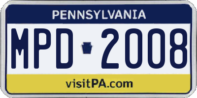 PA license plate MPD2008