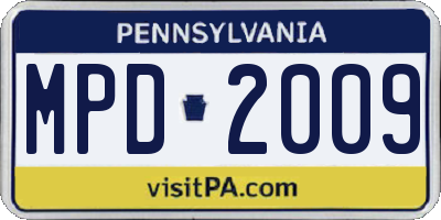 PA license plate MPD2009