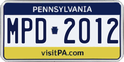 PA license plate MPD2012