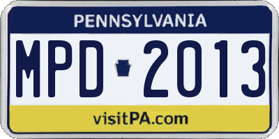 PA license plate MPD2013