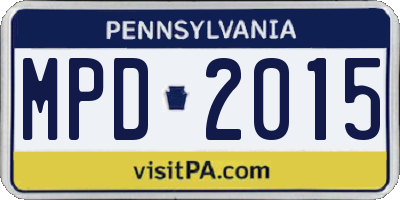 PA license plate MPD2015
