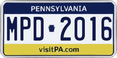 PA license plate MPD2016